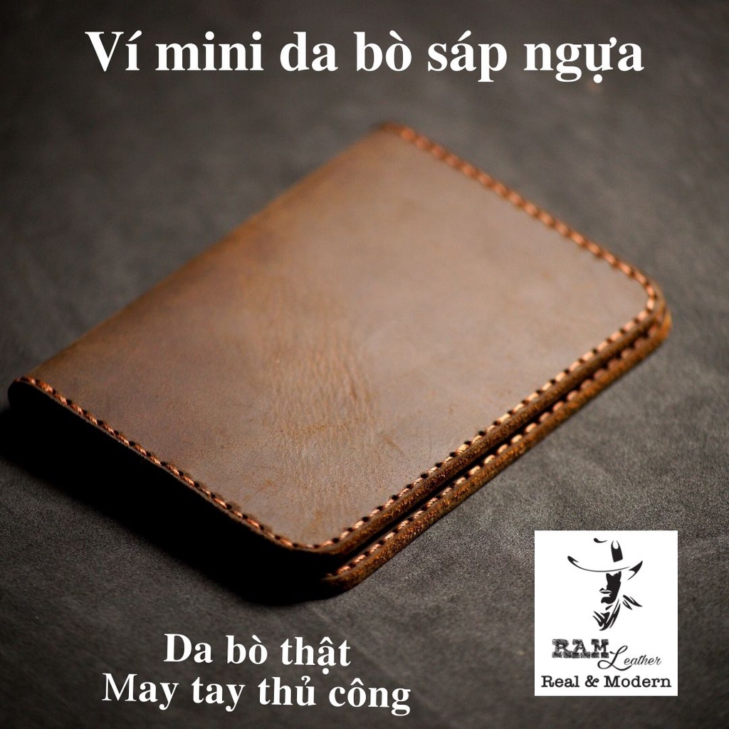 Ví nam Mini Hai Ngăn RAM Leather Da Sáp Ngựa Nâu Đất