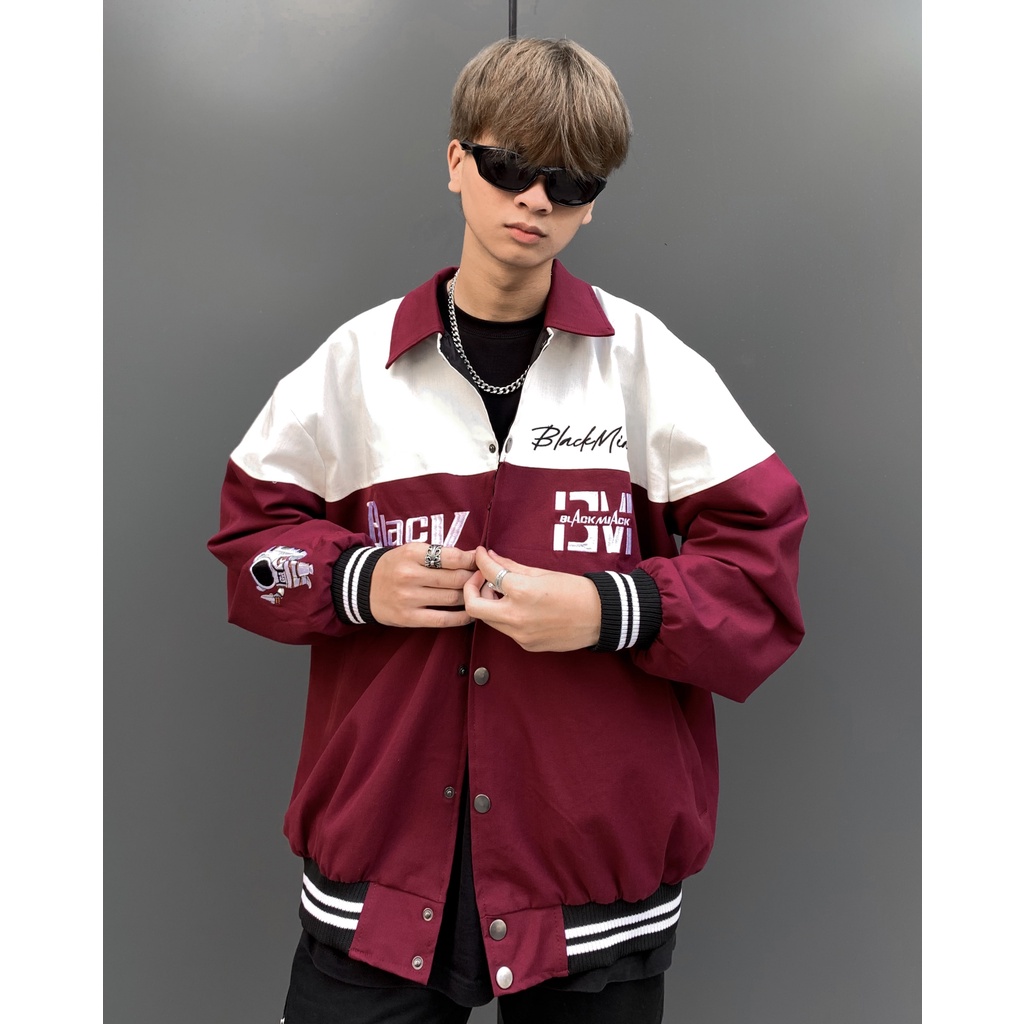 Áo Khoác Rockie Bomber Varsity, cổ bẻ, màu ĐỎ ĐÔ BLACKMIACK