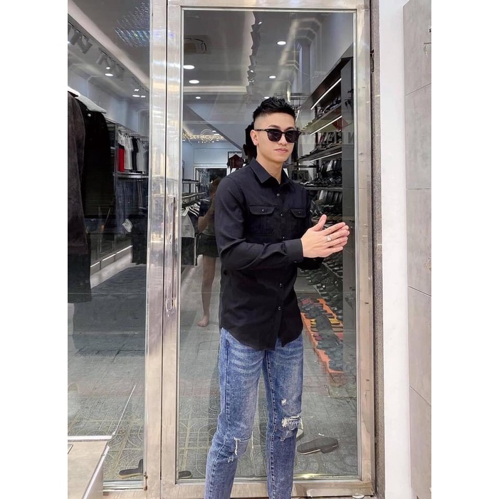 Sơ mi nam tay dài Santiano vải đũi túi hộp chất linen thoáng