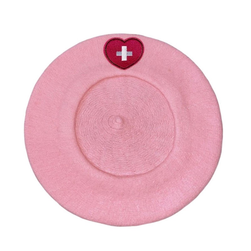 Millennium Spice Girl Beret Girls New Japanese Harajuku Y2K Sweet Soft Girl Love Cross Embroidery Beet Biscuits Hat