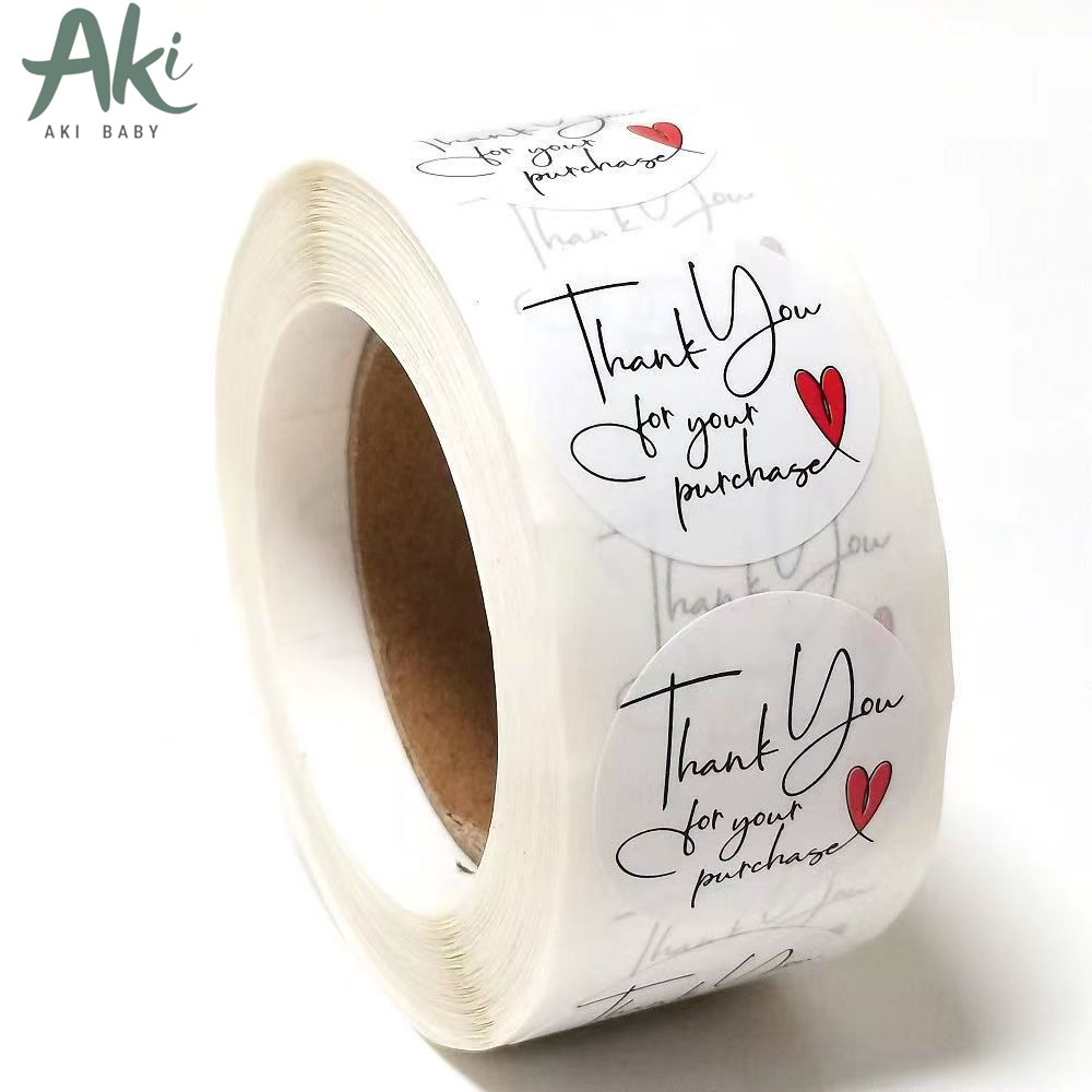 Có sẵn- Cuộn 500 tem thank you hình tròn 2.5cm nhãn dán nền trắng sticker xinh xắn