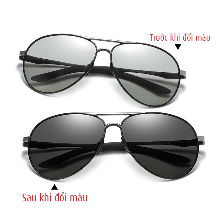 Mắt kính đổi màu đi ngày và đêm, gọng nhôm magiê khớp lò xo nhẹ, tròng polarized phân cực chống chói, chống UV - MK1906