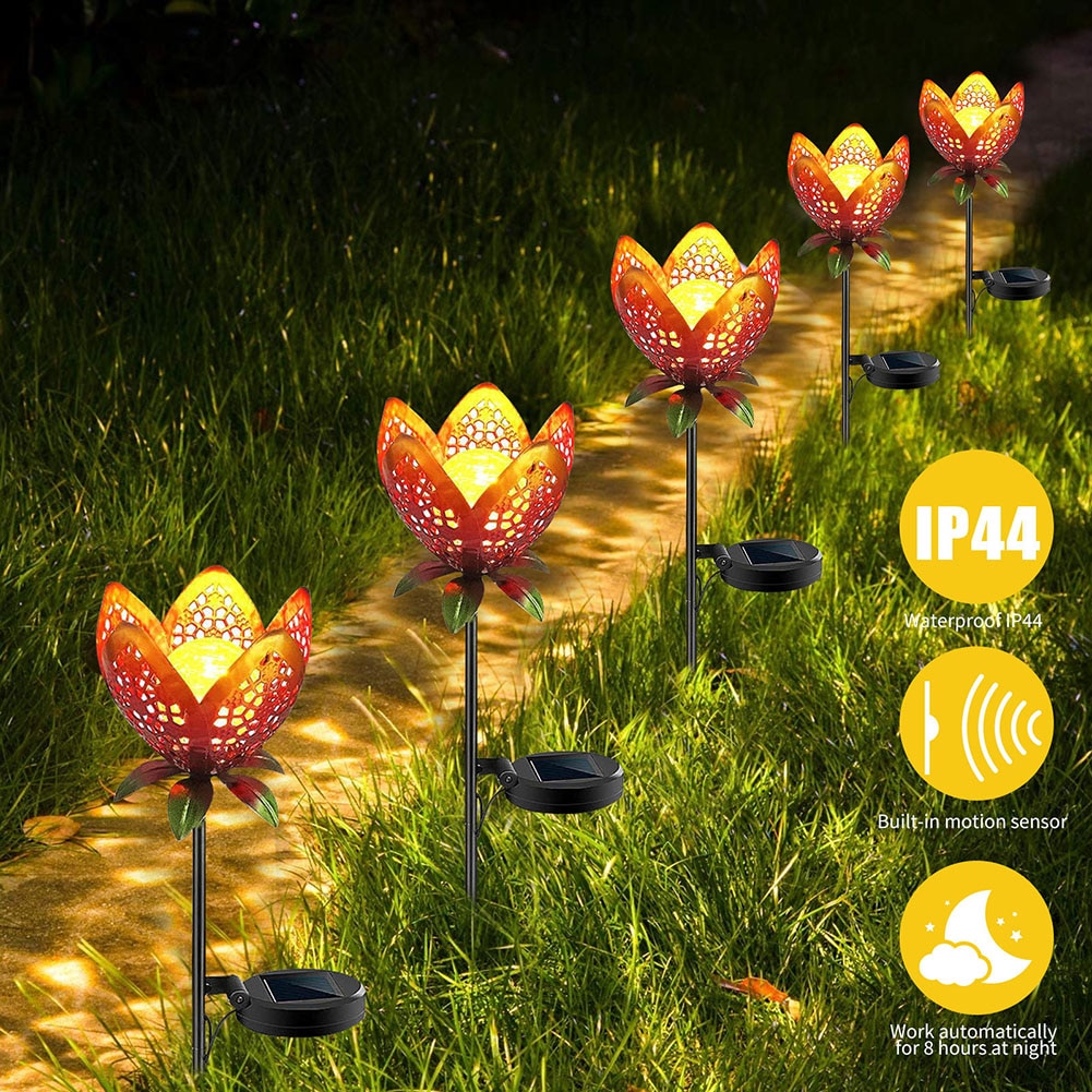 LED Solar Light Metal Hollow Flower Waterproof Lawn Stake Lamp Yard Pathway Garden Decorative Path Atmosphere Landscape