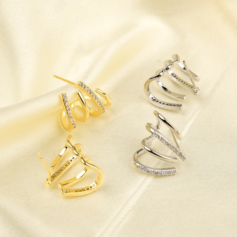 [Top Selection] Bông Tai Đính Đá Zircon Bốn Hàng Cá Nhân Hóa Thời Trang Hàn Quốc Dành Cho Nữ Trong Đám Cưới