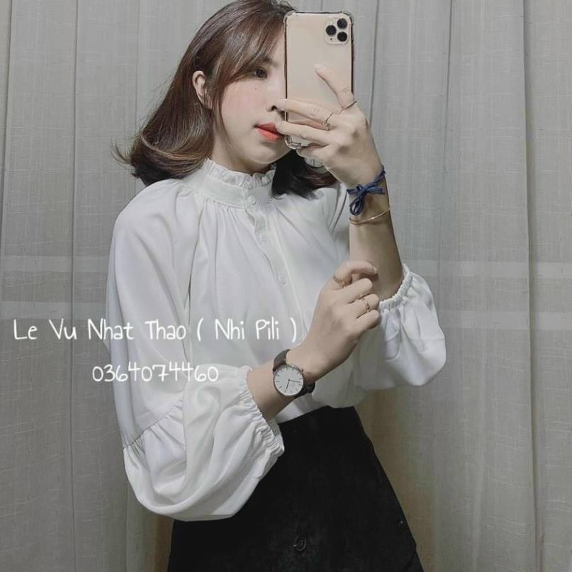 Áo Sơ Mi Voan Lụa Cổ Bo Cúc Sau Tay Bồng Cực Xinh, A.120 - Chấm Bi Shop