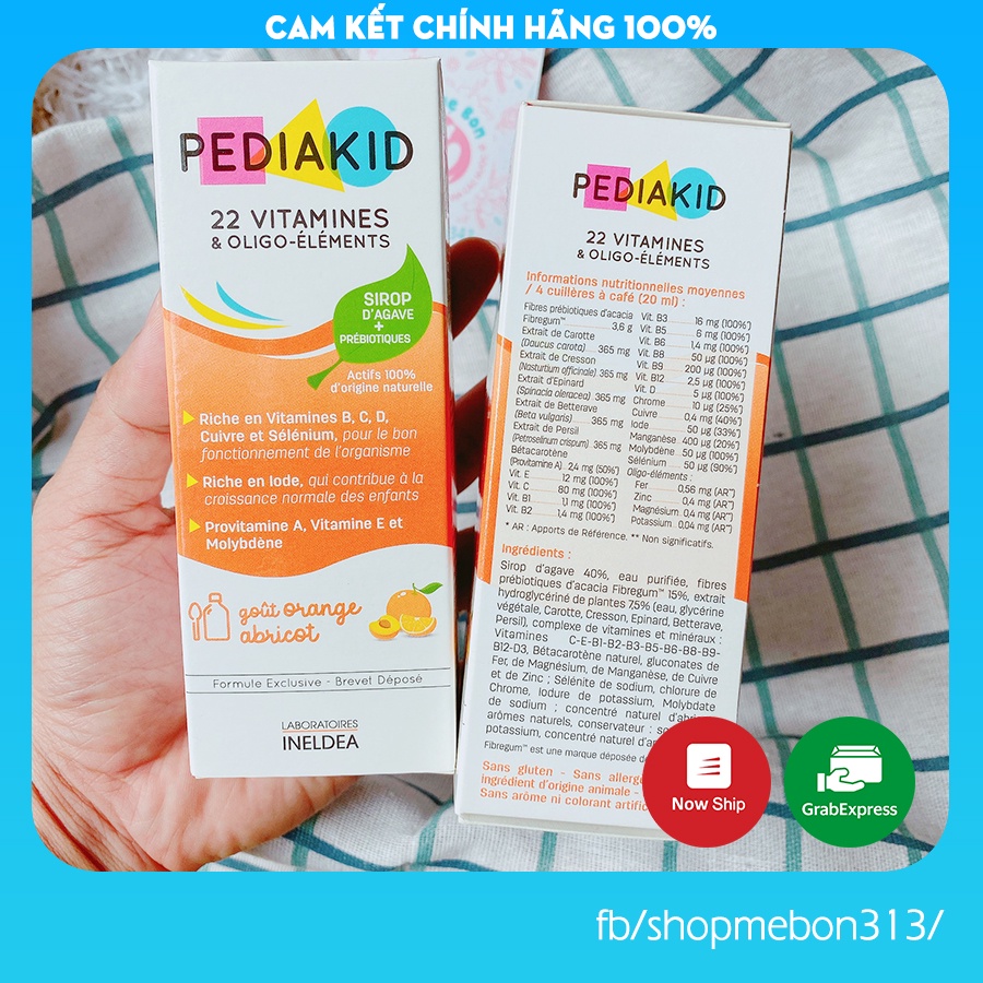 Vitamin tổng hợp Pediakid 22 Vitamins & Minerals, Pháp (125ml) bổ sung 22 vitamin và khoáng chất cho trẻ từ 6 tháng tuổi