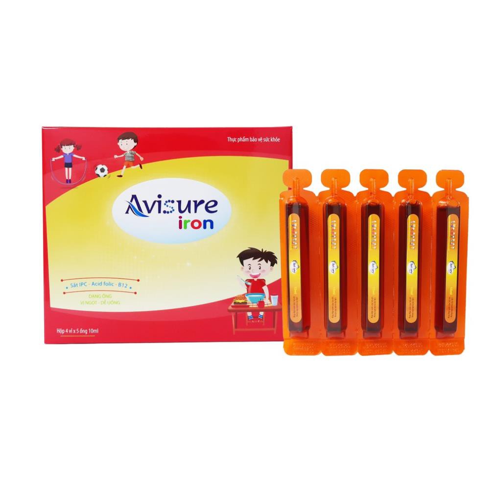 AVISURE IRON – Cung cấp sắt, acid folic, giảm nguy cơ thiếu máu ở trẻ em, phụ nữ có thai, phụ nữ rong kinh (20 ống)