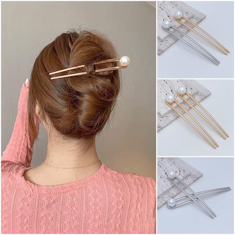 Trâm cài tóc nữ cá tính đính hạt trai ABS dùng búi tóc hằng ngày phong cách công sở vintage