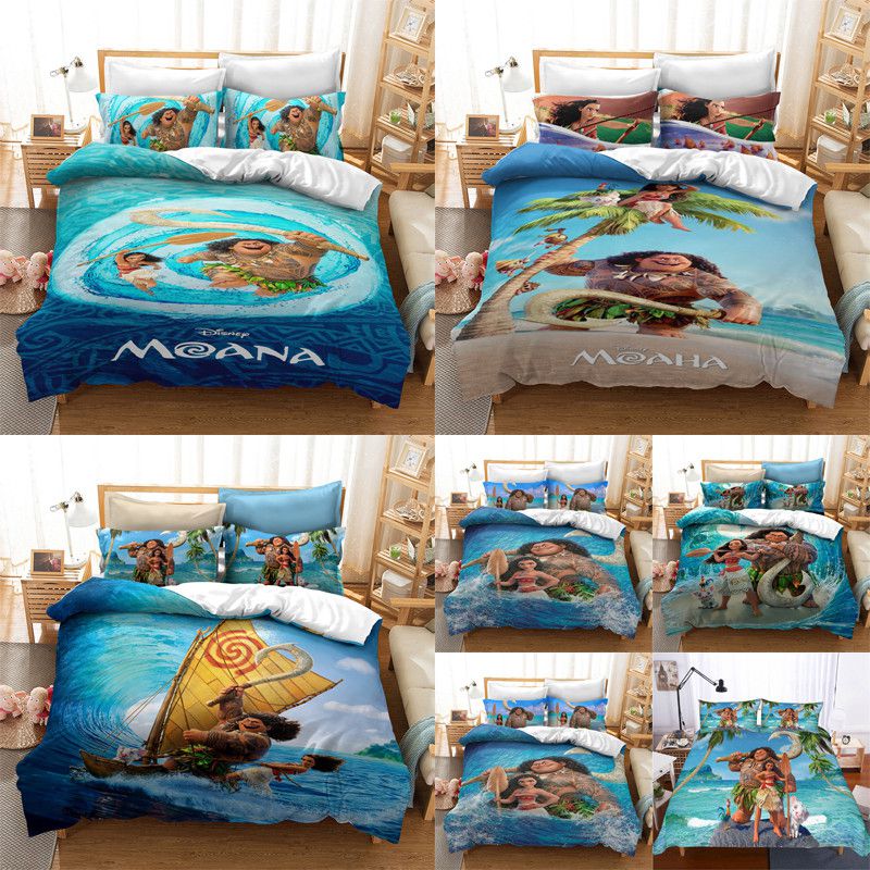Bộ Chăn Ga Và Vỏ Gối In Hình Moana 3D Xinh Xắn