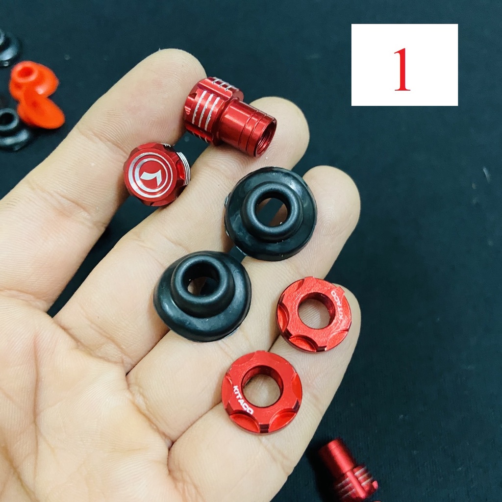(CHÚ Ý) COMBO bộ van vòi xe máy cao cấp NHÔM CNC kèm 02 miếng tán VAN VÒI và 02 miếng cao su van vòi xe máy siêu chất