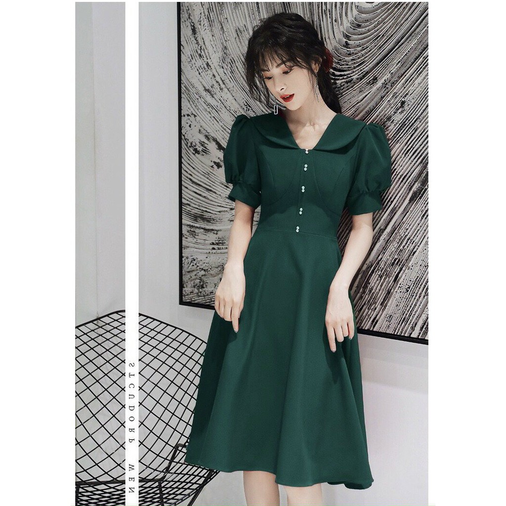 Đầm Dáng Xòe ❤️FREESHIP❤️ Cổ Sen Nút Đôi Tay Phồng | BigBuy360 - bigbuy360.vn