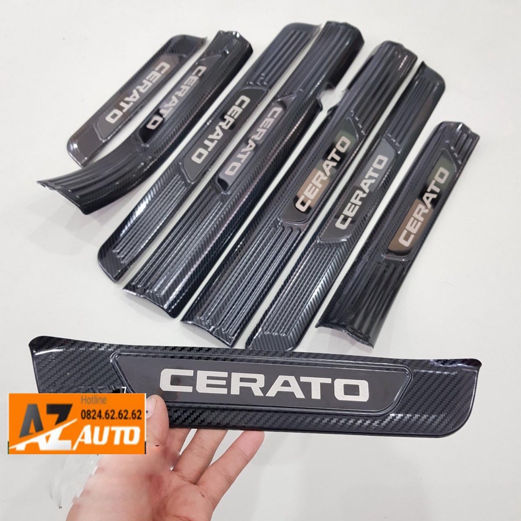 Ốp Bậc Cửa, Nẹp Bước Chân, Cốp Sau KIA Cerato 2019-2021 Vân Carbon Cao Cấp