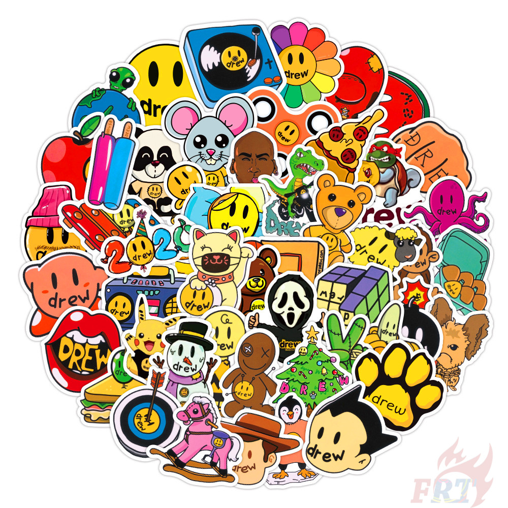 Bộ 50 cái decal dán trang trí Drew House in hình logo vui nhộn chống nước DIY