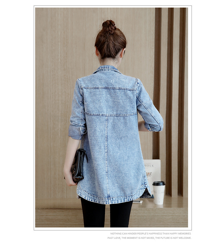 Korean Style Cotton Denim Tops Outwear Women Long-sleeved Denim Jacket Women's Slim Fit  Long Trench Coat Jacket