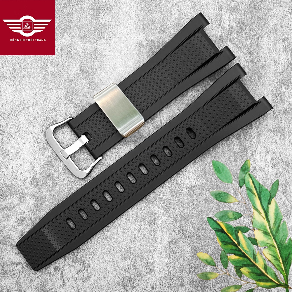 Dây đồng hồ silicon khóa bạc thay thế cho Casio GST-W300/GST-S110/GST-W110