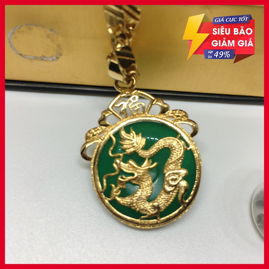 Mặt dây chuyền nam đá xanh lục mạ vàng cao cấp + tặng vòng tay tỳ hưu