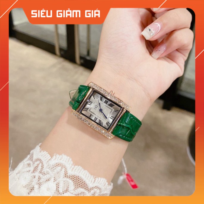Đồng hồ nữ thời trang GQ dây da mặt vuông viền đính đá sang trọng quí phái - Tặng kèm hộp và Pin - KÉT Shop | BigBuy360 - bigbuy360.vn