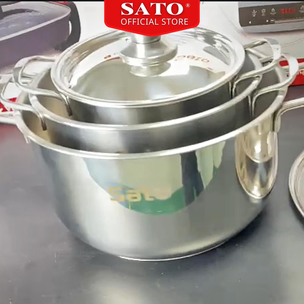 Bộ nồi inox 3 đáy SATO ST-BI322 siêu bền sử dụng cho tất cả các loại bếp - bảo hành 12 tháng