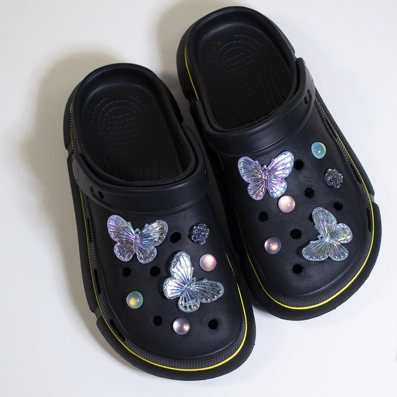 Bộ Dụng Cụ Crocs Bằng Acrylic Trong Suốt Mạ Màu Hình Bướm Trang Trí Giày Crocs