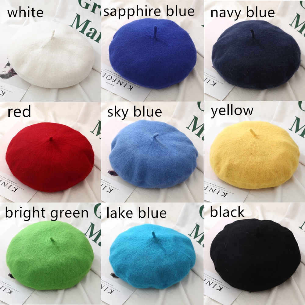 Mũ beret len màu trơn thời trang nữ tính