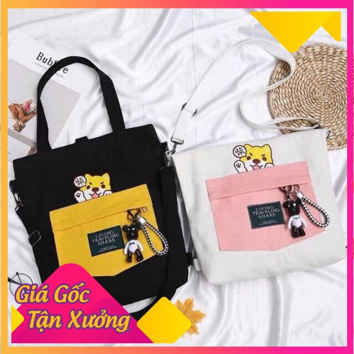 Túi tote in hình cún living nhiều màu siêu xinh