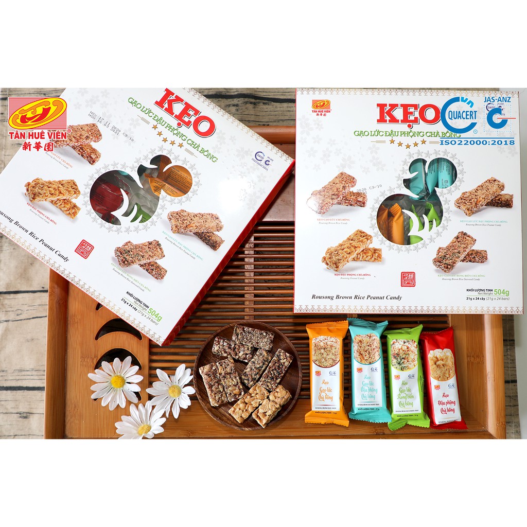 Kẹo gạo lức đậu phộng chà bông Tân Huê Viên 504g