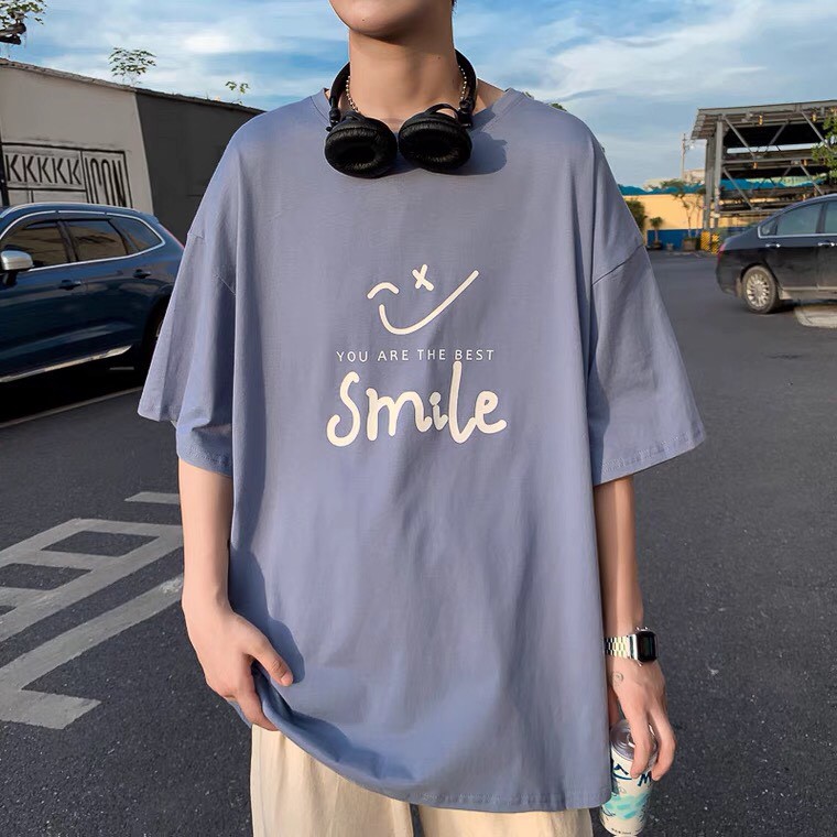 [𝐂𝐨́ 𝐕𝐢𝐝𝐞𝐨+𝐀̉𝐧𝐡 𝐓𝐡𝐚̣̂𝐭] Áo Thun tay lỡ in chữ Smile, cổ tròn chất cotton mặc mát, mặc đi học, đi chơi, áo nhóm