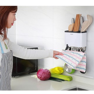 Ống đựng thìa đũa Ecoco kèm móc treo muỗng kèm khay để điện thoại khi nấu ăn tiện dụng