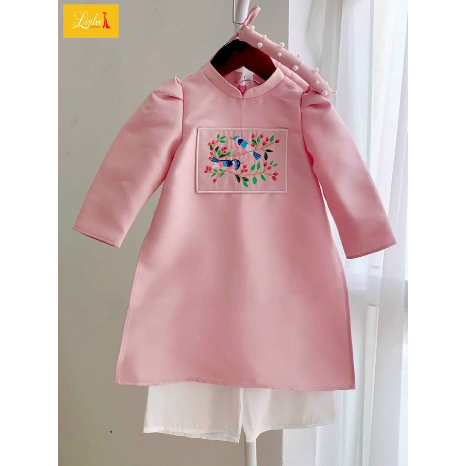 Sét áo dài bé gái 🎀LINLEE🎀chất liệu tapta cao cấp đẹp họa tiết thêu sắc nét 3 màu hồng đỏ vàng | BigBuy360 - bigbuy360.vn