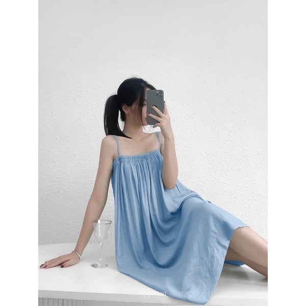 Váy dây dáng suông Harriet xanh da trời Baby Blue basic lụa mềm