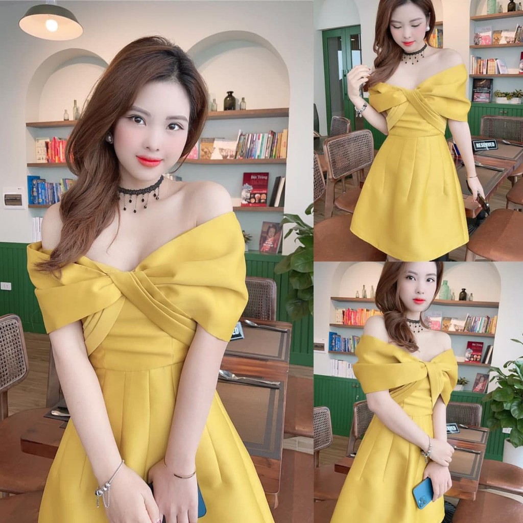Đầm thiết kế dáng xòe thiết kế trễ và xoắn ngực nổi bật V1862 Helina Fashion [ảnh thật]