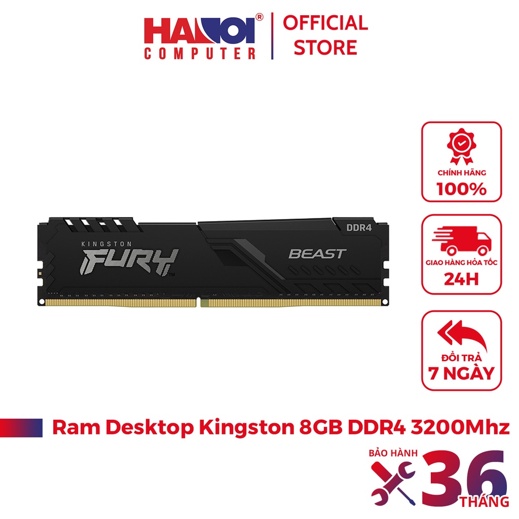 Ram Desktop Kingston Fury Beast (KF432C16BB/8) 8GB (1x8GB) DDR4 3200Mhz