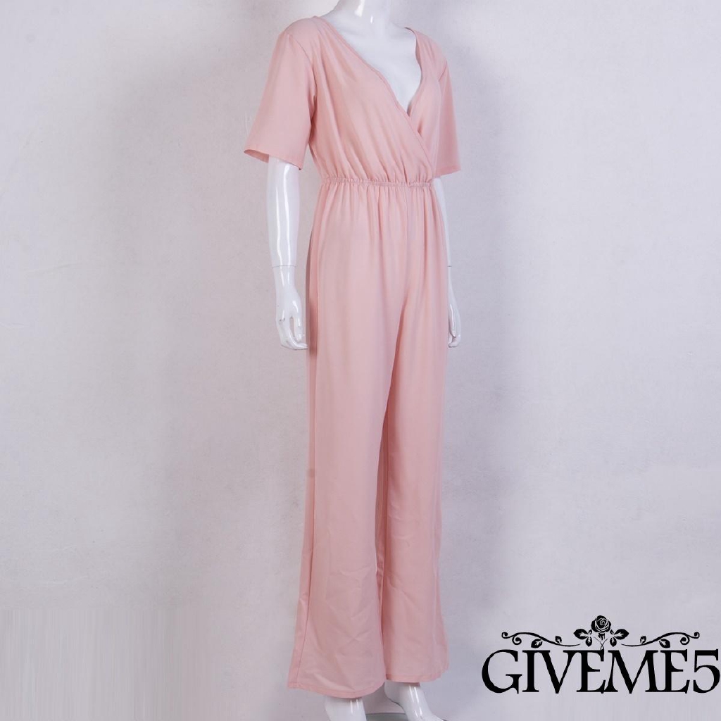 Áo liền quần dáng rộng cổ chữ V màu trơn S-XL