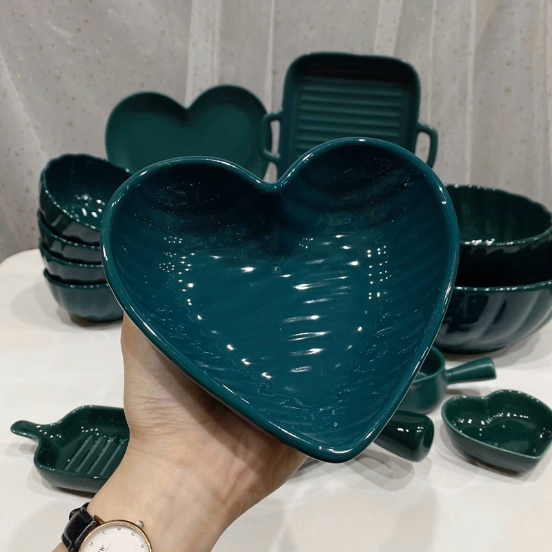 Bát đĩa sứ, Bát ăn cơm, Bộ chén dĩa dễ thương, bát đĩa decor xinh yêu bộ màu xanh cổ vịt cute sang chảnh.