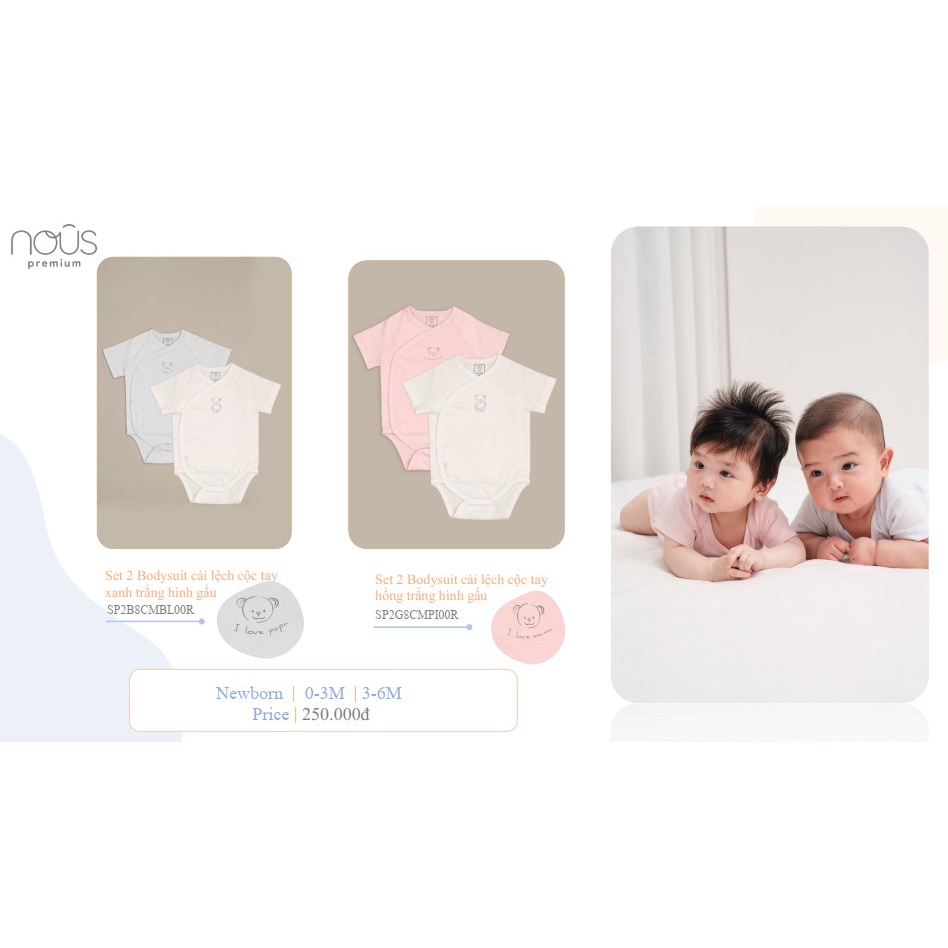 Bộ bodysuit sơ sinh ngắn tay, dài tay mềm mát, thấm hút tốt bé trai và bé gái đủ màu - Nous Bình Dương Bipbipstore