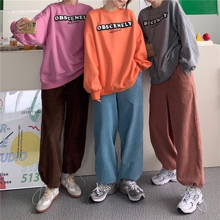 Áo sweater nỉ in chữ obscenly nam nữ form rộng nhiều màu basic q61
