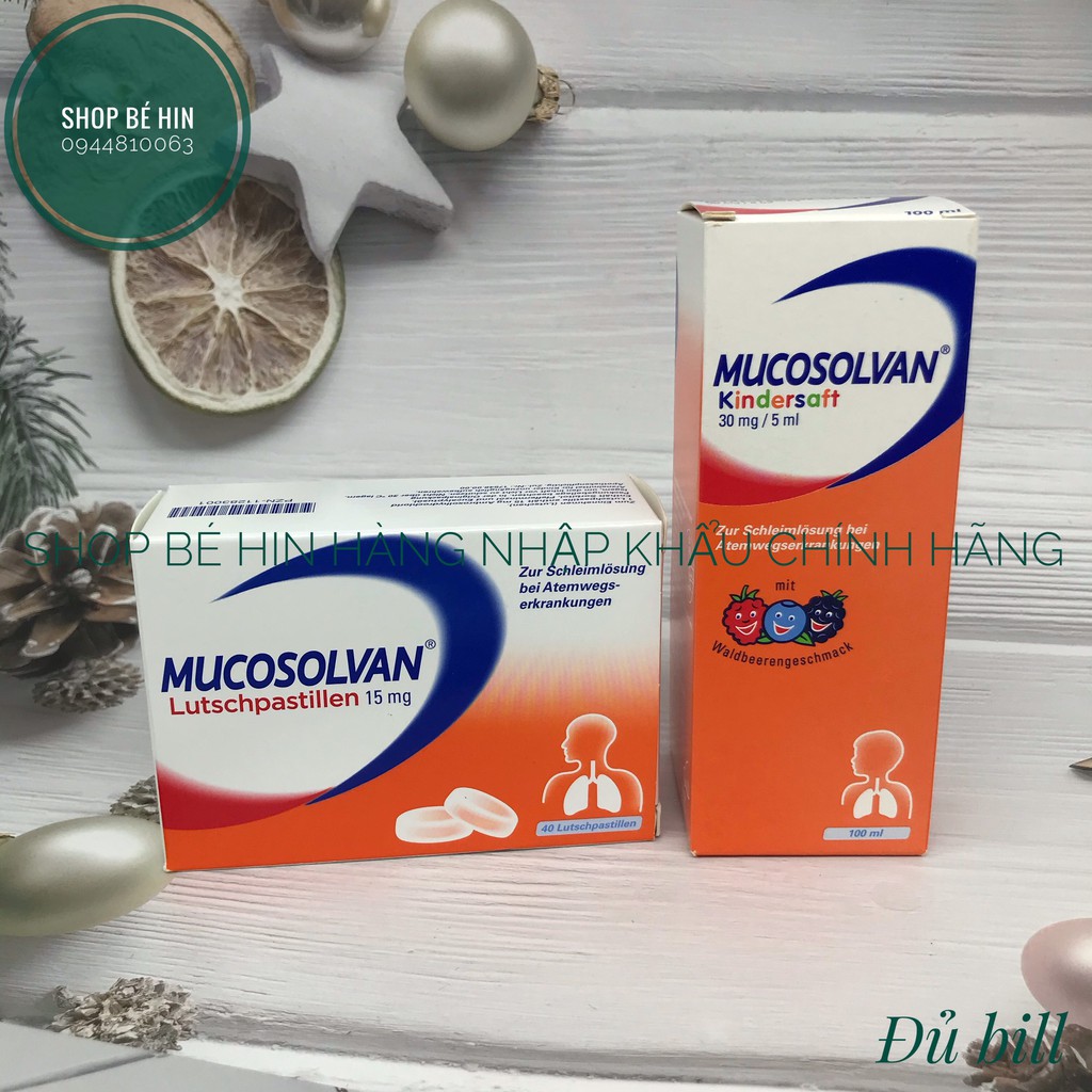 (Đủ Bill) Siro ho Mucosolvan cho bé 100ml và viên ngậm Mucosolvan Đức