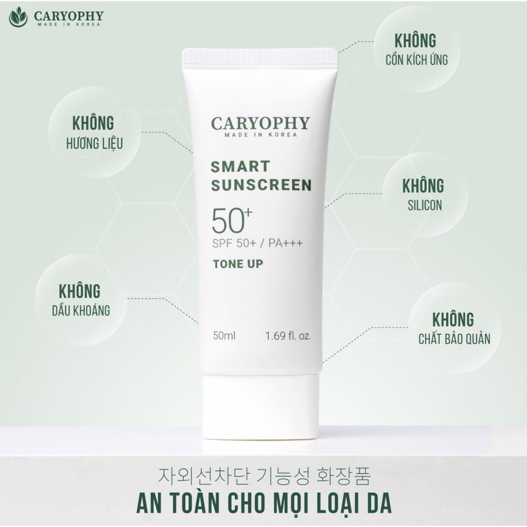 Kem Chống Nắng Caryophy Smart Sunscreen Tone Up 50Ml Ngừa Mụn, Giảm Thâm, Bảo Vệ Da Khỏi Tia UV