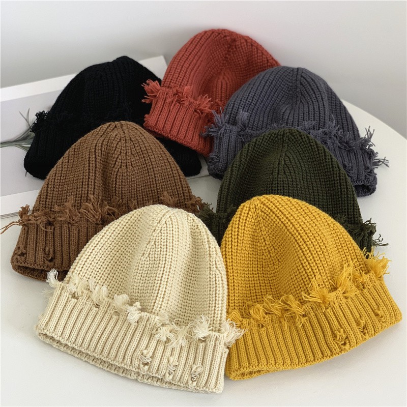 Mũ len rách phong cách Ulzzang, Nón len ăn mày kiểu dáng Unisex nhiều màu