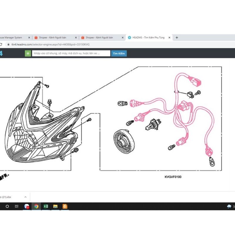 giắc ghim dây điện đuôi đèn trước AB 110 Air blade 110 việt 1 bóng đèn