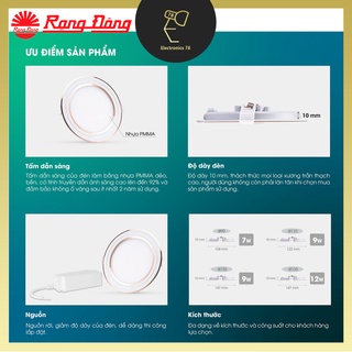 [Chính Hãng] Đèn Led Panel Âm Trần Đổi Màu 3 Chế Độ Rạng Đông 7W/9W/12W, Viền Vàng/Bạc