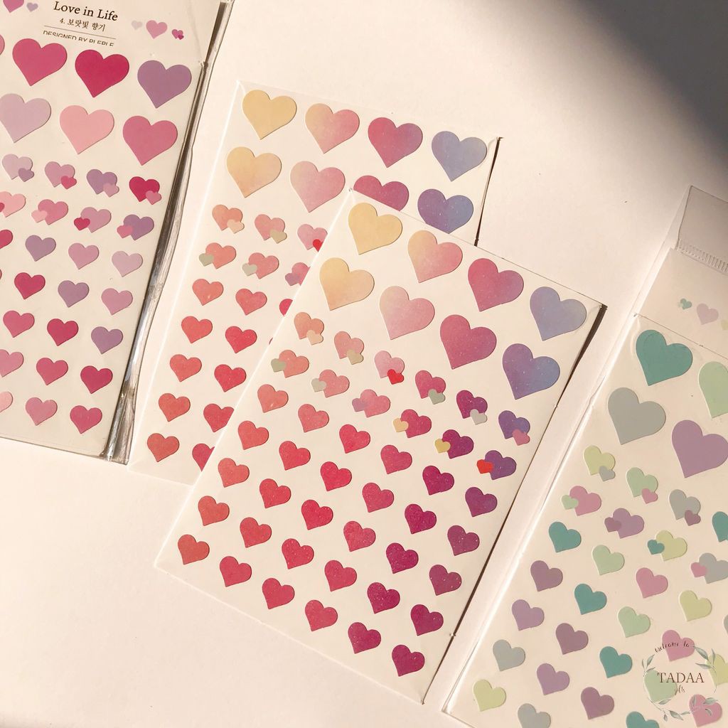 Set 2 sticker hình tim pastel color dùng để trang trí sổ, nhật ký, bullet journal