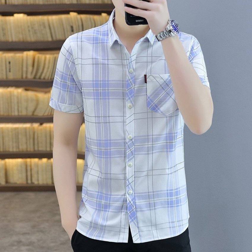 Áo Sơ Mi Nam Ngắn Tay ❤️ Áo Sơ Mi Nam Cộc Tay In Caro 3D Phối Túi Thời Trang Erina Cao Cấp Form Áo Chuẩn