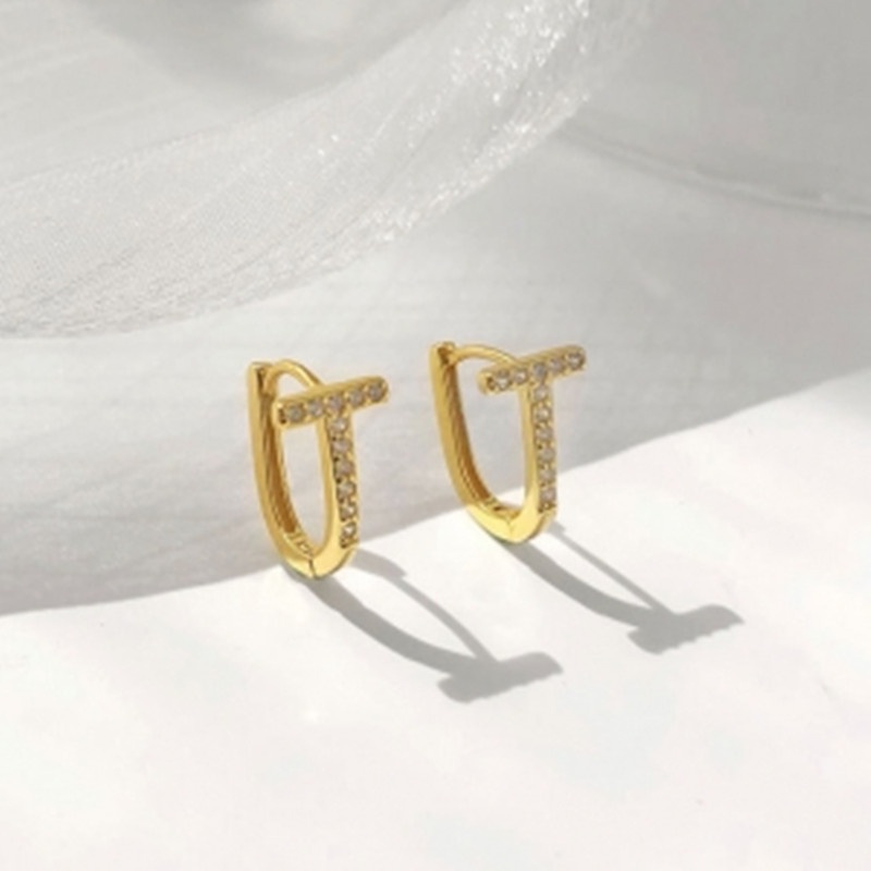 Đôi khuyên tai chữ T in chữ lấp lánh thời trang Hàn Quốc cho nữ