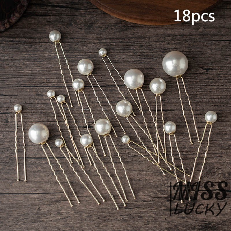 Set 18 Kẹp Tóc Chữ U Đính Ngọc Trai Giả Trang Trí Tóc Cô Dâu