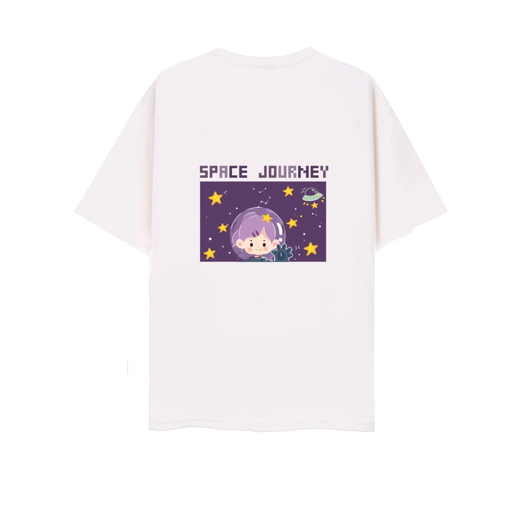 Áo thun tay lỡ bigsize AZUMIKICHI 100% Cotton Unisex, áo thun form rộng hình SPACE JOURNEY