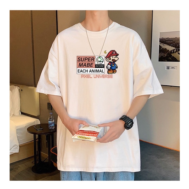 [Rẻ vô địch] Áo thun cotton tay lỡ dáng rộng unisex freesize dành cho nam và nữ -Mario