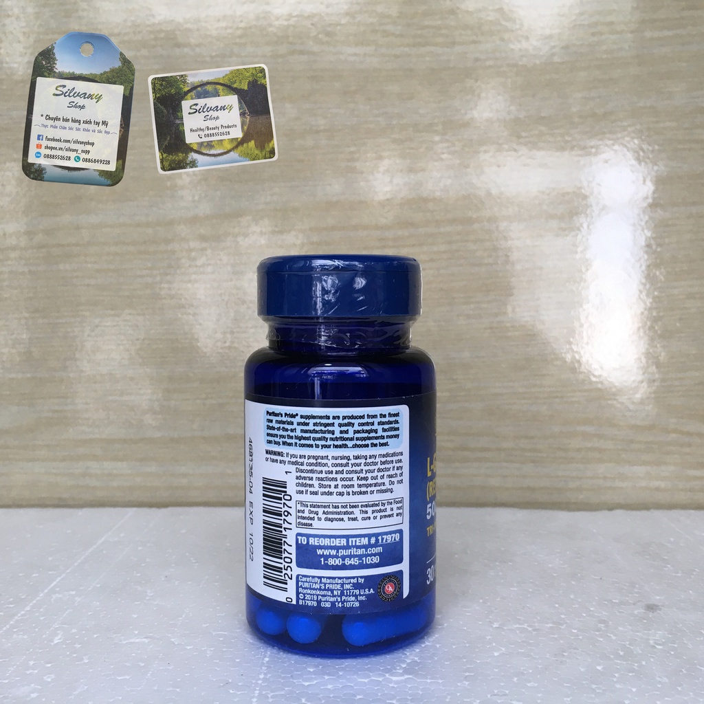 L Glutathione 500mg Puritan's Pride Hỗ Trợ Làm Trắng Da, Giảm Nám 30 Viên