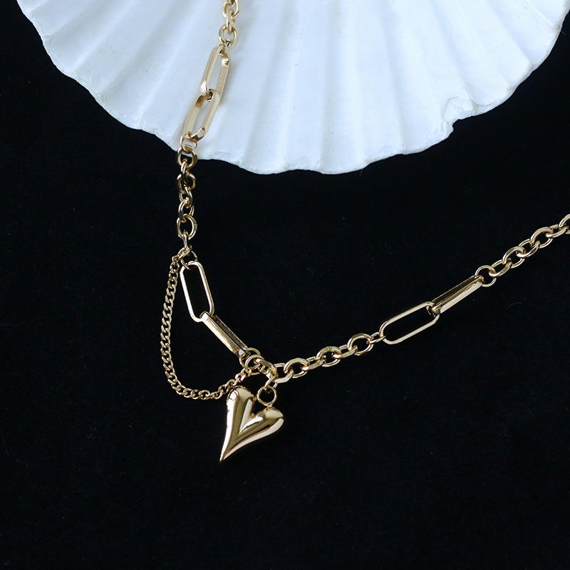 Dây Chuyền Thép Titan Mặt Hình Trái Tim Nhỏ Phong Cách Đường Phố Thời Trang 22670