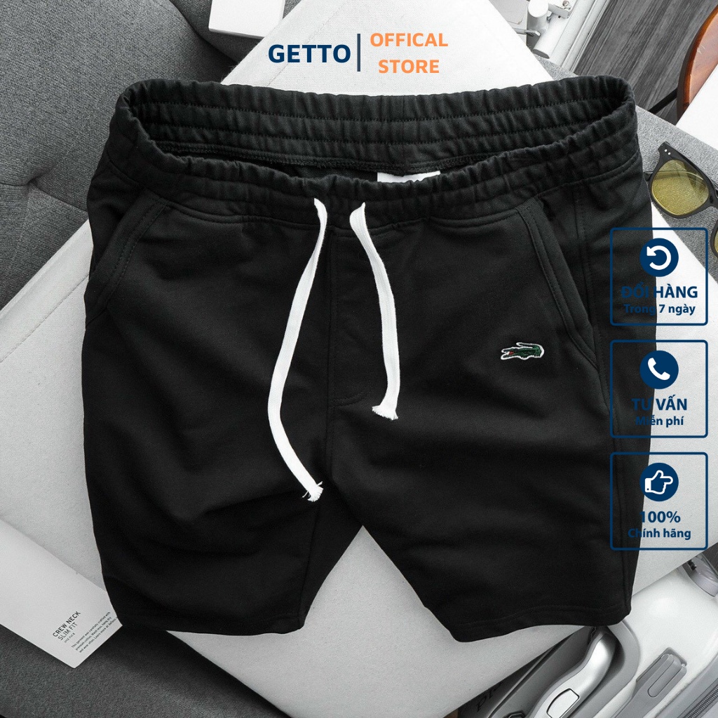 Quần đùi nam thể thao chất vải thun co dãn nhẹ GETTO, quần short nam cạp chun mềm mại in logo